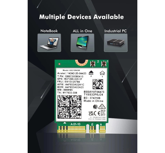 Сетевая карта Intel Wi-Fi 6E AX210 NGW модуль трехдиапазонный адаптер Bluetooth для ПД / Ноутбука (19125)