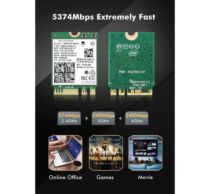 Сетевая карта Intel Wi-Fi 6E AX210 NGW модуль трехдиапазонный адаптер Bluetooth для ПД / Ноутбука (19125)