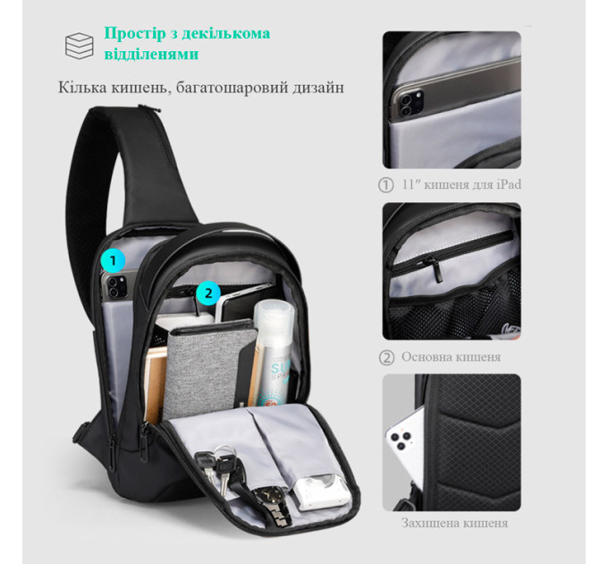 Сумка через плечо Mark Ryden 7918 7л для планшета до 7.9' и USB (Black) (17596)