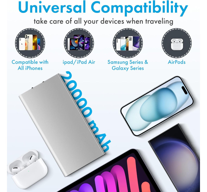 Внешний аккумулятор Power Bank 20000 mAh УМБ павербанк с фонариком LVR 018 (Silver) (19112)