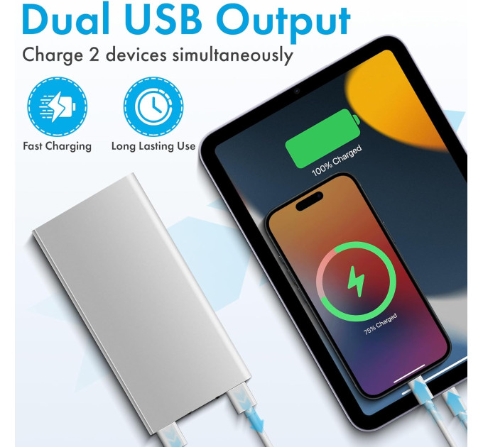 Внешний аккумулятор Power Bank 20000 mAh УМБ павербанк с фонариком LVR 018 (Silver) (19112)