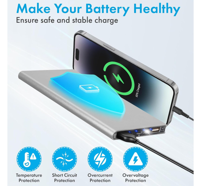 Внешний аккумулятор Power Bank 20000 mAh УМБ павербанк с фонариком LVR 018 (Silver) (19112)