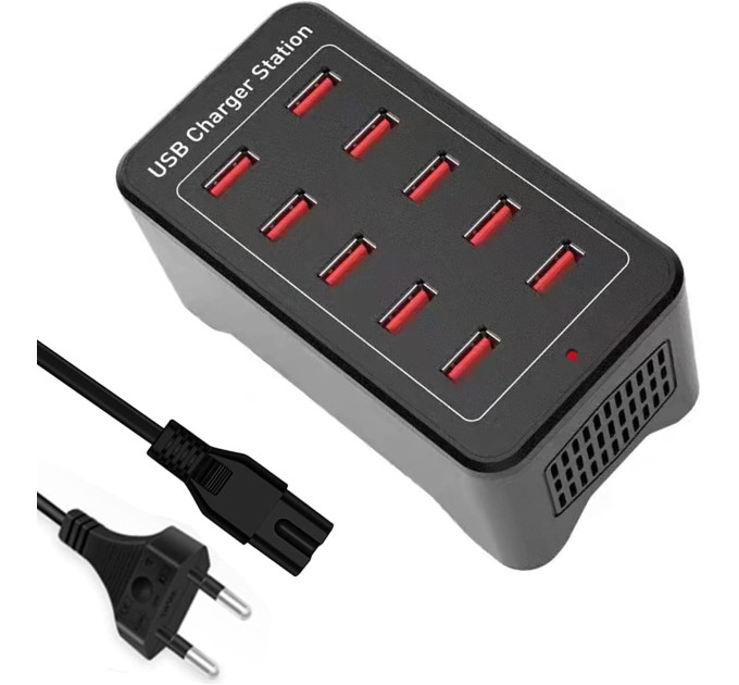 Зарядная станция многопортовая ILEPO на 10 USB портов 50 Вт / сетевое мультизарядное устройство (19011)