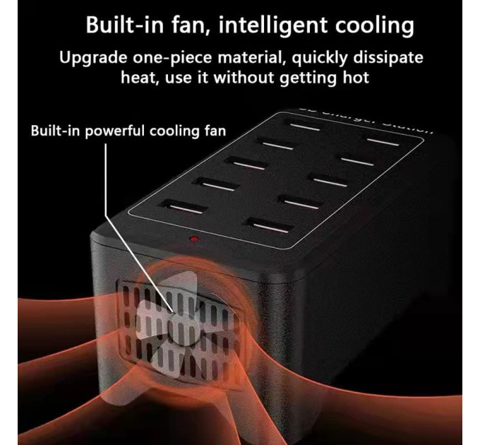 Зарядная станция многопортовая ILEPO на 10 USB портов 50 Вт / сетевое мультизарядное устройство (19011)