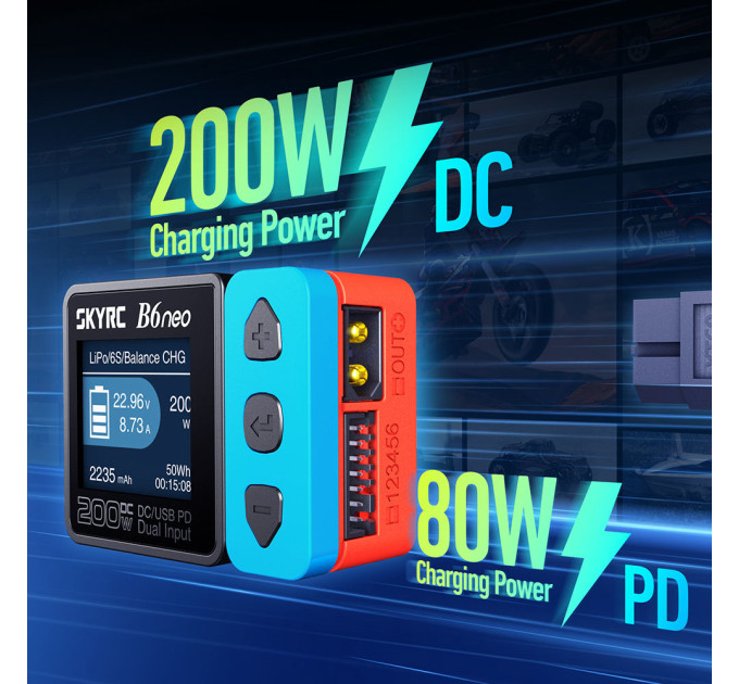 Зарядное устройство многофункциональное SkyRC B6 Neo 200w 10A с функцией балансирования АКБ FPV DC/PD (Blue Red) (18769)