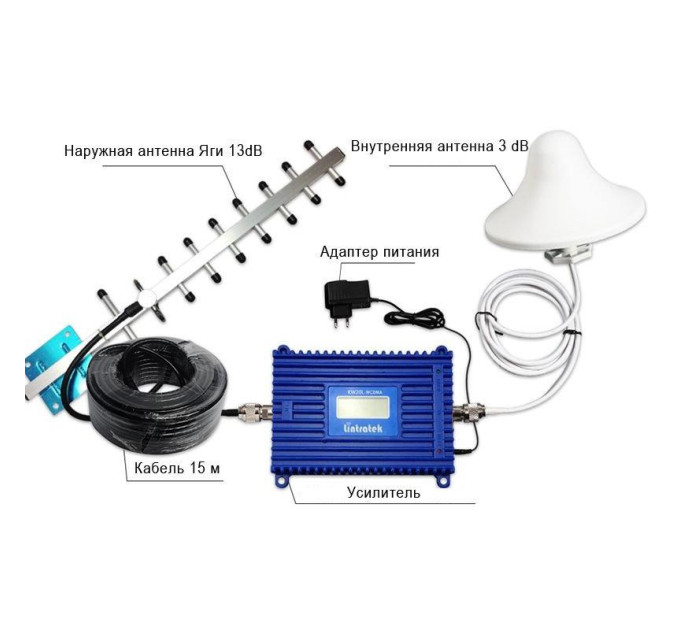 GSM усилитель Lintratek KW20L 900MHZ Репитер мобильной связи и интернета 4G LTE, Полный комплект (19265)