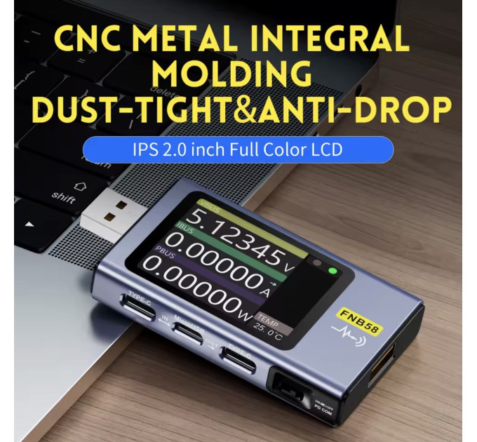 USB тестер анализатор для зарядки зарядки Fnirsi FNB58 BT Bluetooth профессиональный вольтметр, амперметр (Blue) (19170)
