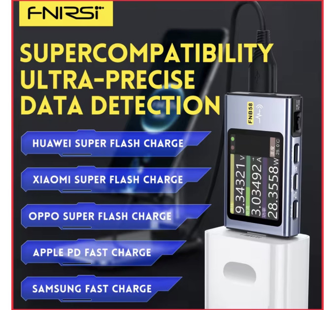 USB тестер анализатор для зарядки зарядки Fnirsi FNB58 BT Bluetooth профессиональный вольтметр, амперметр (Blue) (19170)