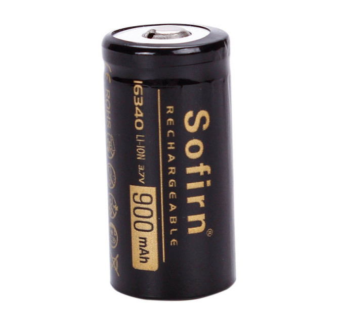 Аккумулятор 16340 / RCR123 Sofirn 900 mAh литий-ионный Li-Ion 1.6А, 3.7V Выпуклый плюс (19301)