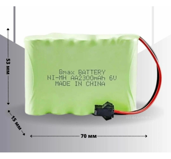 Аккумулятор AA 6V 2300 mAh с коннектором JST SM-2P для детских игрушек и спецтехники (18856)