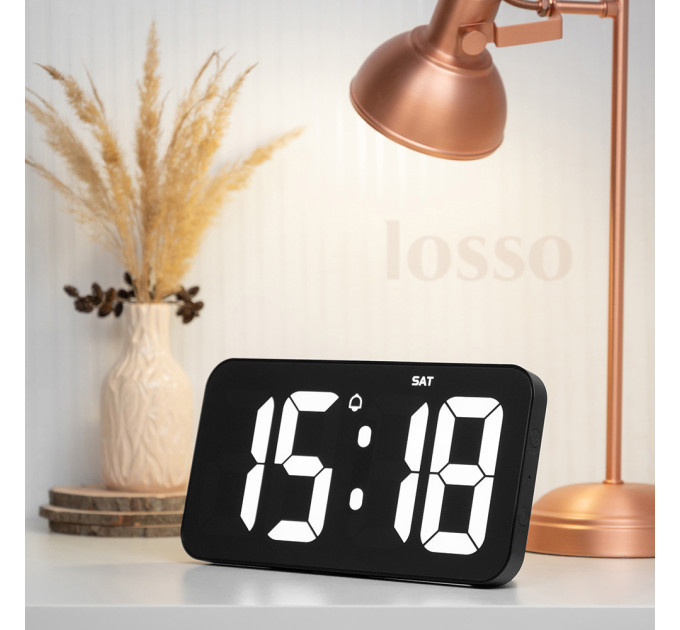 Электронные часы настольные и настенные LOSSO Premium W-500 интерьерные светодиодные (Black) (18970)