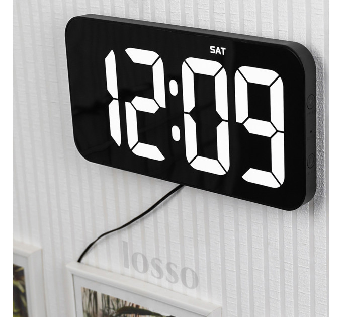 Электронные часы настольные и настенные LOSSO Premium W-500 интерьерные светодиодные (Black) (18970)