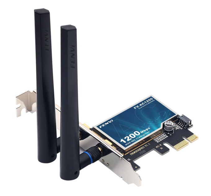 Геймерская двухдиапазонная Сетевая карта WiFi+Bluetooth PCI-E Fenvi FV-AC1200  2.4G/5G 1200 Mbps + 2 Антенны (18841)