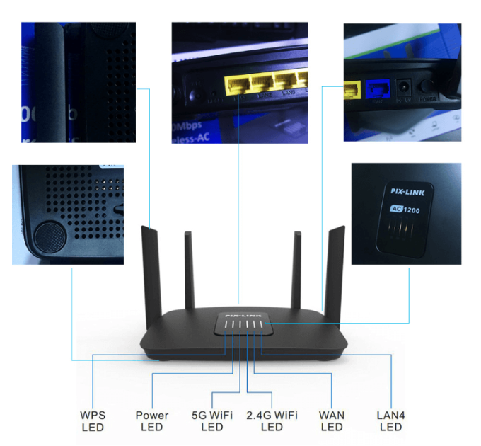 Маршрутизатор WI-FI роутер 4 антенны PIX-LINK LV-AC06 Двухдиапазонный  5 ГГц (Black) (17611)