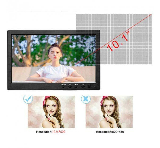 Монитор автомобильный сенсорный Podofo K101 FPV монитор 10` 1024х600 (Black, K0202EU) (18697)