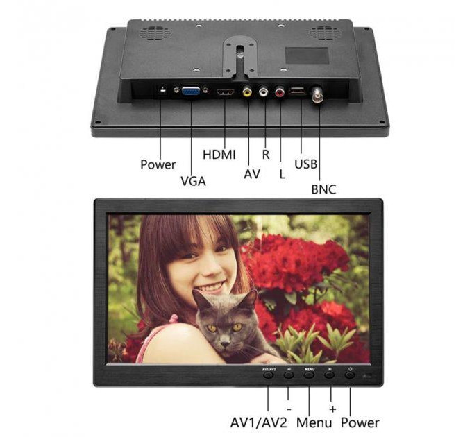 Монитор автомобильный сенсорный Podofo K101 FPV монитор 10` 1024х600 (Black, K0202EU) (18697)