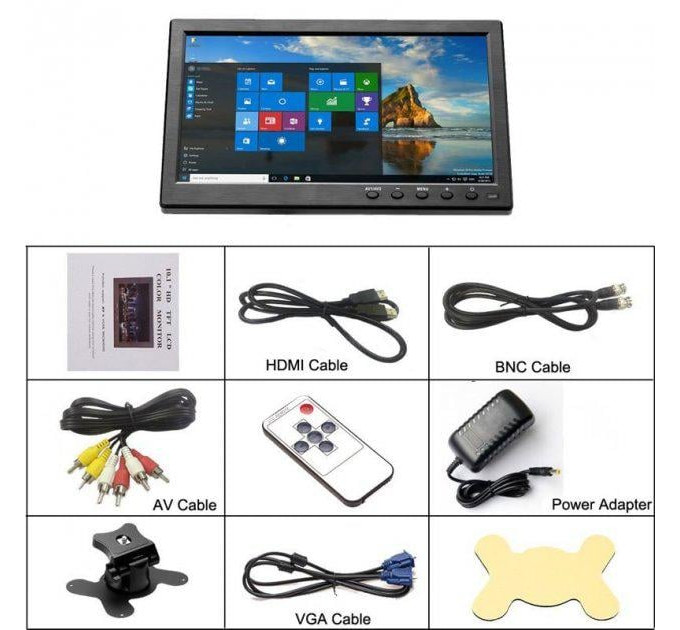 Монитор автомобильный сенсорный Podofo K101 FPV монитор 10` 1024х600 (Black, K0202EU) (18697)