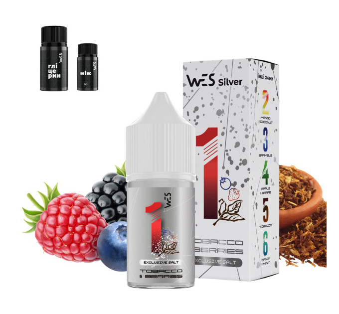 Набор для самозамеса на солевом никотине WES Silver 30 мл, 0-65 мг Tobacco Berries (Табак с ягодами) (16387)