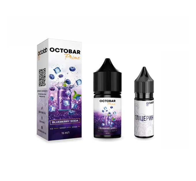 Набор компонентов для самозамеса солевой заправки Octobar Prime 15 мл (Blueberry Soda, Ягодная Содовая 0-50 мг) (19050)