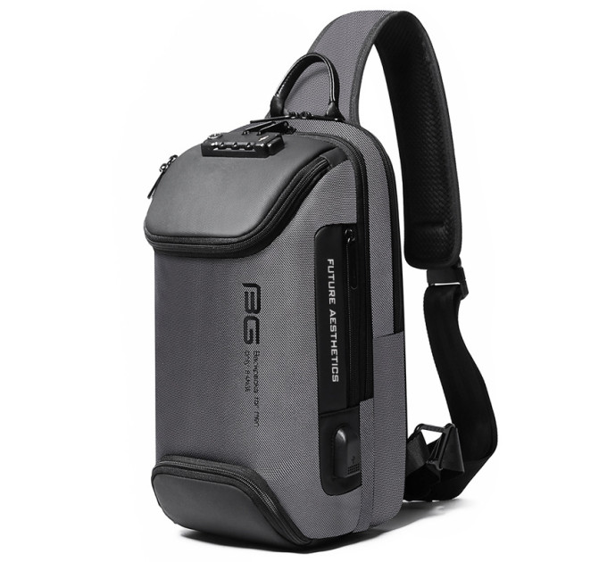 Однолямочный рюкзак через плечо Bange BG-7082 9л Сумка-слинг с USB-разъемом и замком (Gray) (19379)