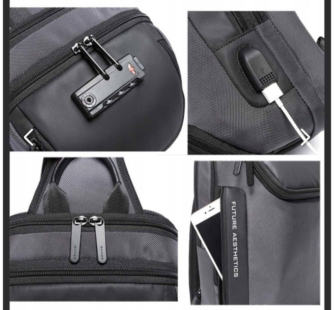 Однолямочный рюкзак через плечо Bange BG-7082 9л Сумка-слинг с USB-разъемом и замком (Gray) (19379)