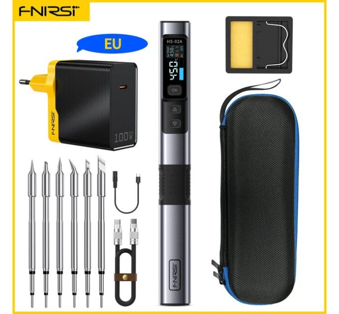 Паяльник портативный Fnirsi HS02A Set4 профессиональный с регулировкой температуры 100Вт 5-20В 100-450°C (19687)