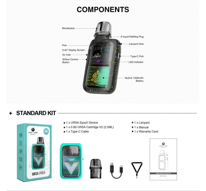 Под-система Lost Vape Epoch 25W Pod 1000mAh 2.5ml Original Kit (Racing Zone) (17436)