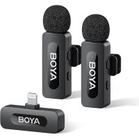 Профессиональный петличный микрофон беспроводной Boya BY-V2 V2.0 Разъем Lightning 2шт (Black)