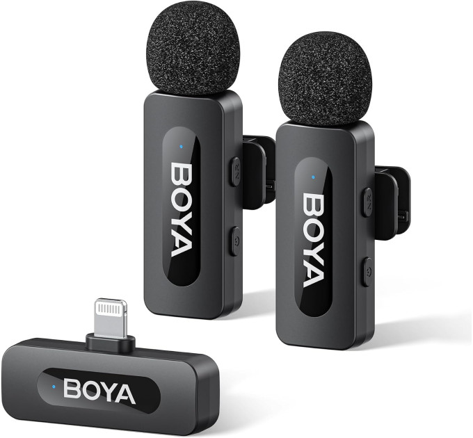Профессиональный петличный микрофон беспроводной Boya BY-V2 V2.0 Разъем Lightning 2шт (Black) (18871-prm)