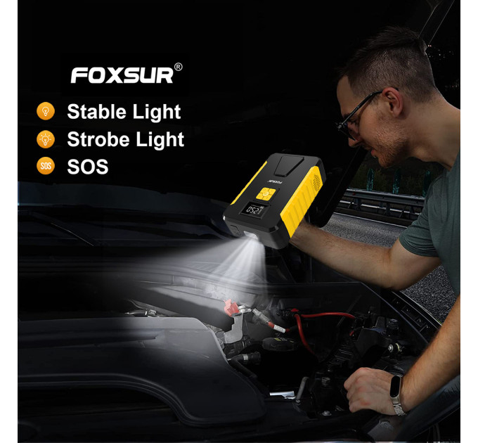 Пусковое устройство 12V 800А с компрессором Foxsur FJS-950 Автомобильный бустер джамп стартер (Yellow) (19449)
