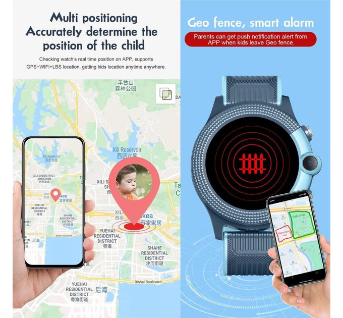 Смарт-часы детские LEMFO D36 4G с камерой WI-FI GPS SIM-карта геозабором Original силиконовый ремешок (Black Red) (16735)