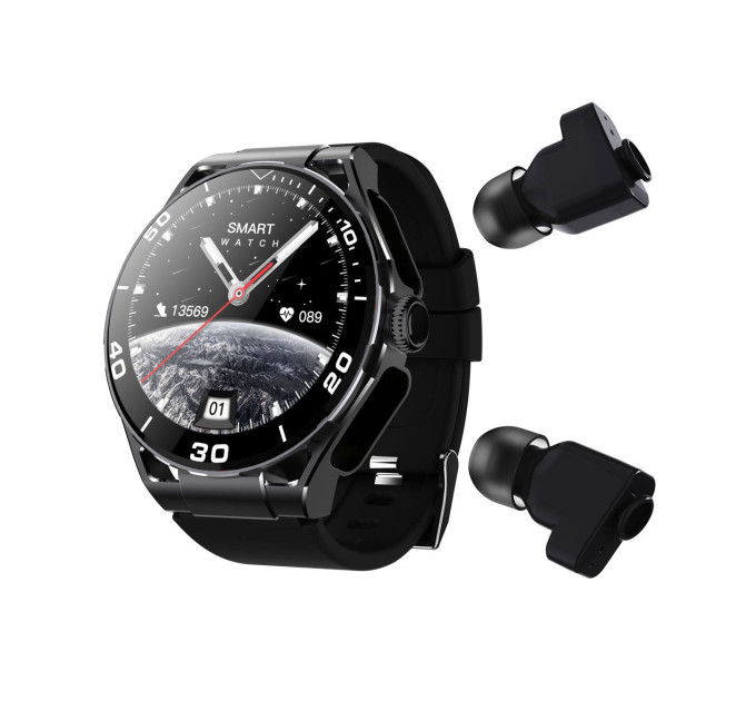 Смарт-часы с наушниками LEMFO Q11 Original силиконовый ремешок (Black Black) (18755)