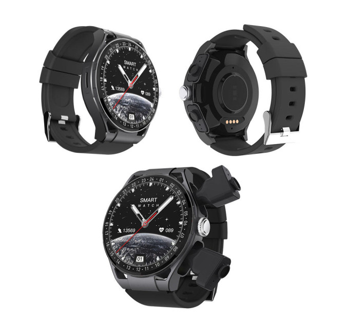 Смарт-часы с наушниками LEMFO Q11 Original силиконовый ремешок (Black Black) (18755)