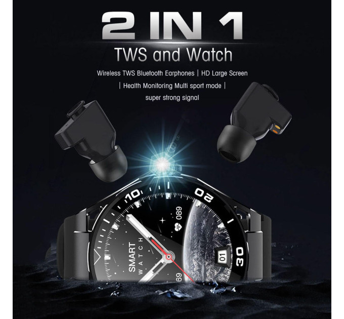 Смарт-часы с наушниками LEMFO Q11 Original силиконовый ремешок (Black Black) (18755)