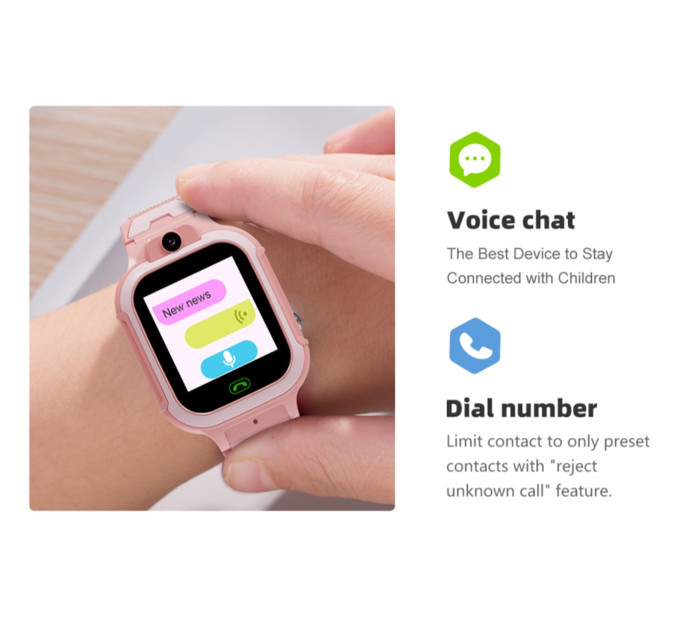 Смарт-часы телефон детские LEMFO LT37 4G GPS Wi-Fi с видеозвонком SIM-карта Original силиконовый ремешок (Pink) (18757)