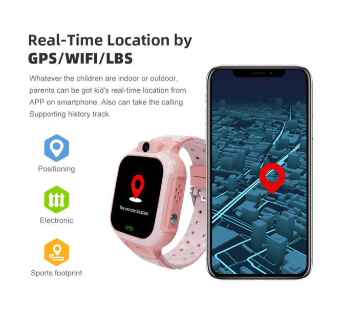 Смарт-часы телефон детские LEMFO LT37 4G GPS Wi-Fi с видеозвонком SIM-карта Original силиконовый ремешок (Pink) (18757)