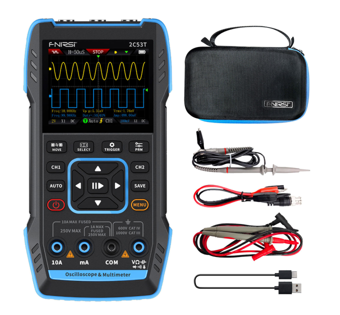 Цифровой осциллограф мультиметр 3в1 Fnirsi 2C53T двухканальный генератор сигналов 50 МГц (19164)