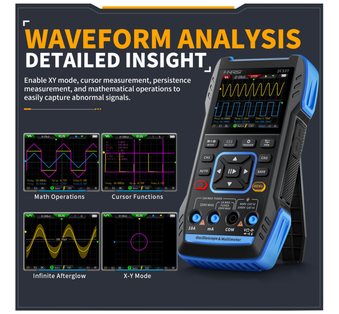 Цифровой осциллограф мультиметр 3в1 Fnirsi 2C53T двухканальный генератор сигналов 50 МГц (19164)