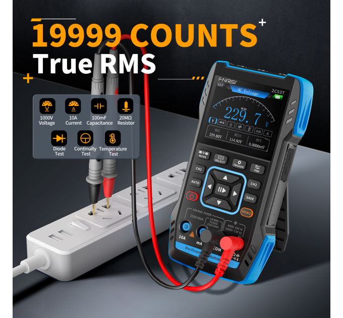 Цифровой осциллограф мультиметр 3в1 Fnirsi 2C53T двухканальный генератор сигналов 50 МГц (19164)