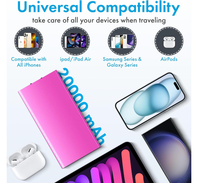 УМБ павербанк Power Bank 20000 mAh с фонариком LVR 018 (Pink) (17692)