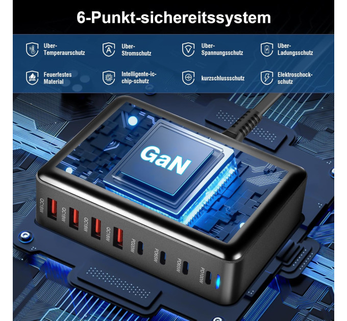 Зарядная станция многопортовая ILEPO 320W на 4 USB + 4 Type-C / сетевое мультизарядное устройство (Black) (19026)