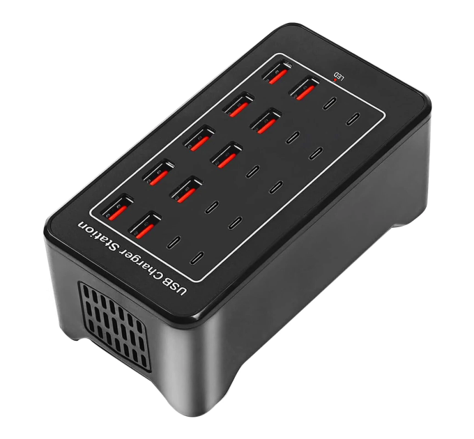Зарядная станция многопортовая ILEPO на 10 USB портов + 10 Type-C 100 Вт / сетевое мультизарядное устройство (19017)