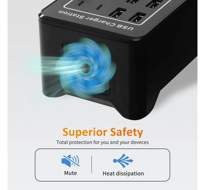 Зарядная станция многопортовая ILEPO на 10 USB портов + 10 Type-C 100 Вт / сетевое мультизарядное устройство (19017)