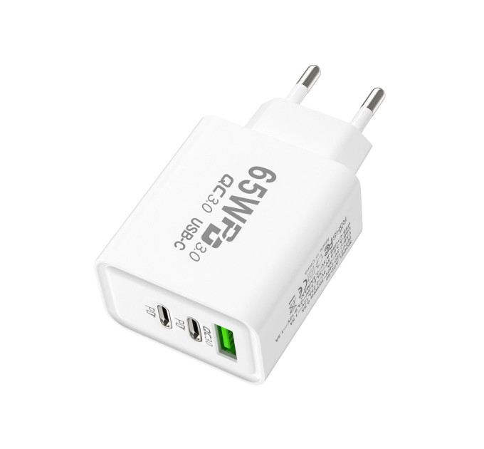 Зарядное устройство ILEPO 65W Быстрая зарядка для телефона / планшета 1 USB + 2 Type-C (White) (19021)