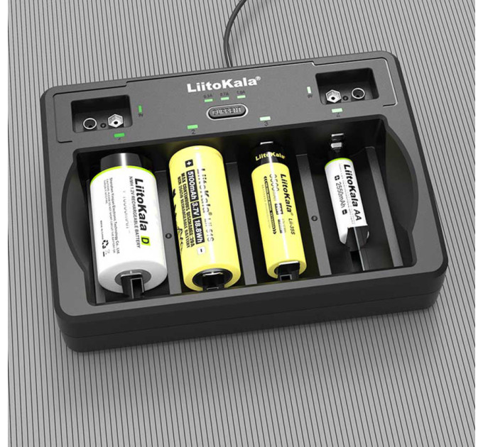 Зарядное устройство LiitoKala Lii-D4 для аккумуляторов АА, ААА, 18650, 21700, 26650, 32700 Li-ion, Ni-MH, Ni-Cd, Крона 9В (19419)