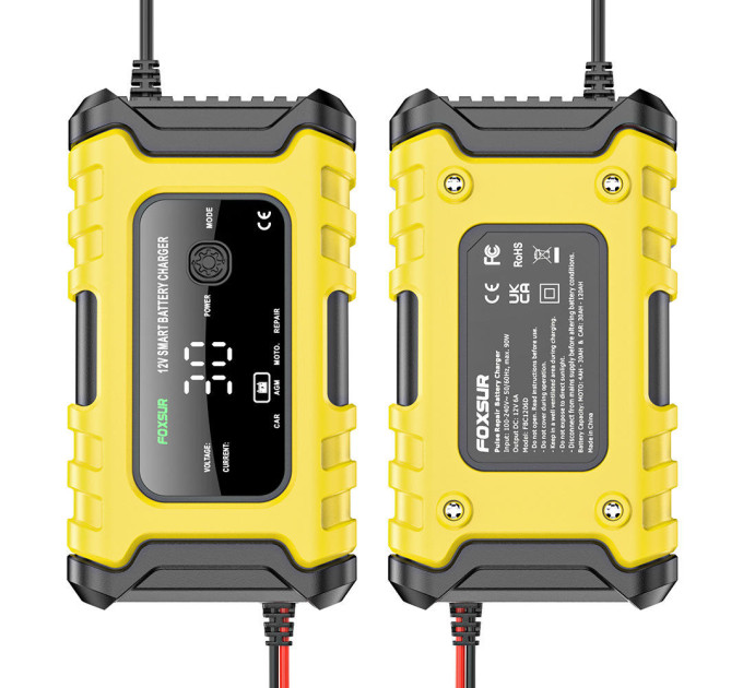 Зарядное устройство  автомобильное Foxsur FBC1206D 12V/6А Автоматическое импульсное с функцией восстановления (Yellow) (19431)
