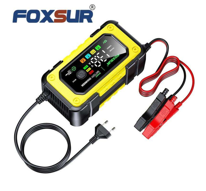 Зарядное устройство автомобильное Foxsur FBC1207E 12V/7А Автоматическое импульсное с функцией восстановления (Yellow) (Red) (19428)