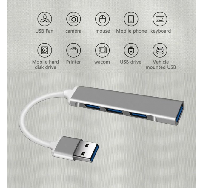 USB-хаб PIX-LINK USB 3.0 4 порта (Silver) (16155)