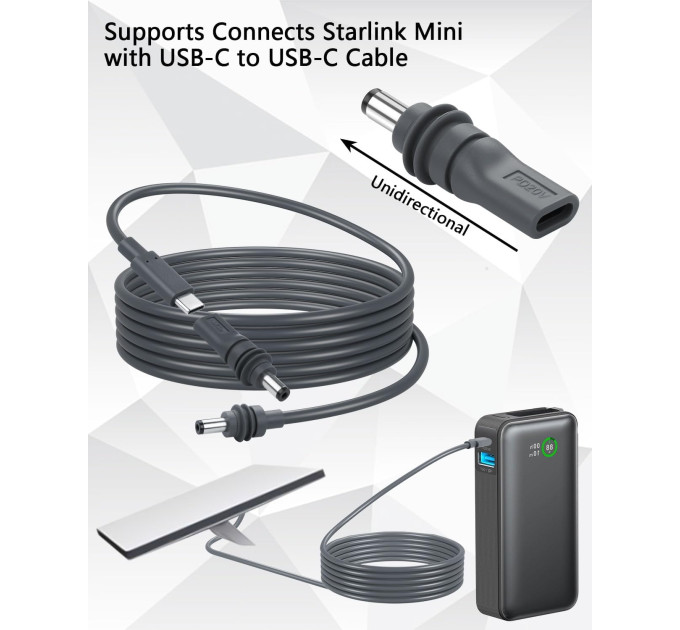 Адаптер Starlink Mini PD20V 100W Type-C to DC переходник для питания Старлинк Мини (Gray) (19883)