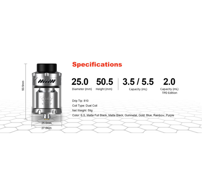 Бак обслуживаемый Hellvape Dead Rabbit 3 RTA 25mm 5.5ml Original (Matte Full Black) (17423)